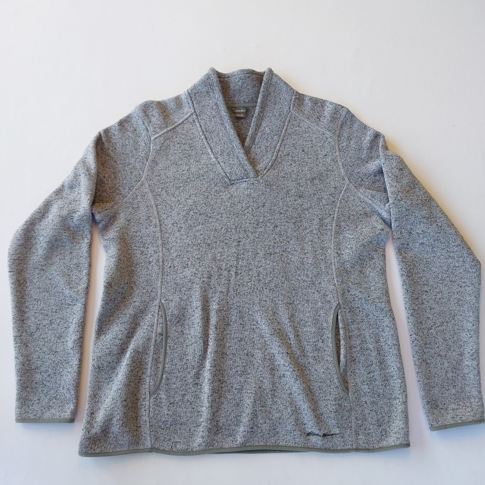 Women's Eddie Bauer Grey Sweater V-Neck Front Size XL